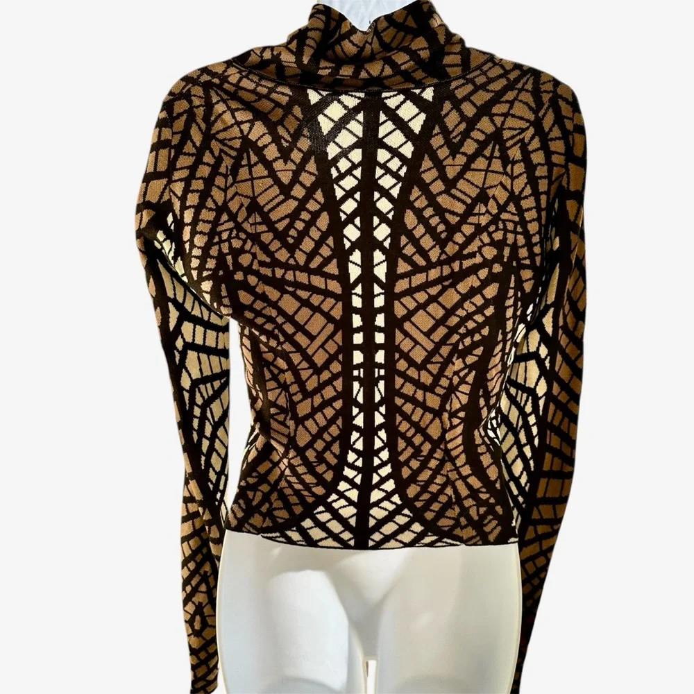 BCBGMaxAzria Abstract Pattern Silk and Wool Blend Sweater Jacket - Picture 9 of 13